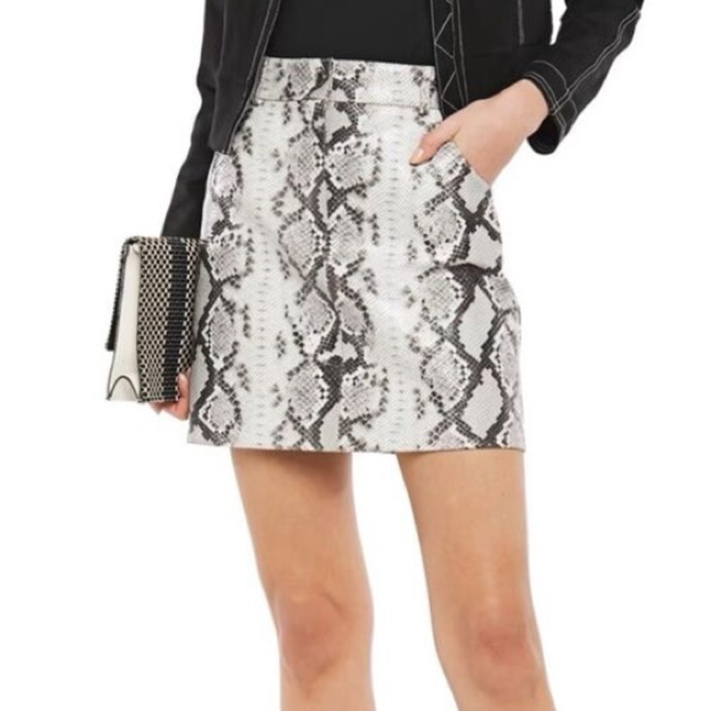 NWT Maje Jupita Leather Mini Skirt Snake Foil Print Size 38
